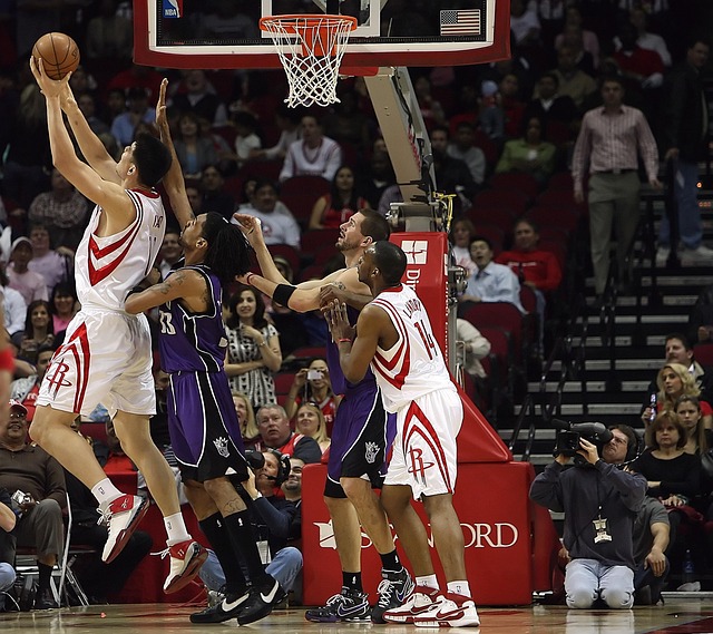 A packed basketball arena during a game
